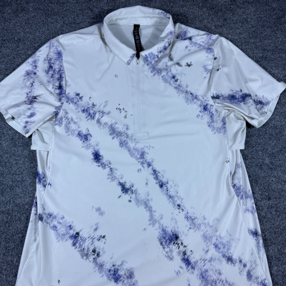 Lululemon Tennis Polo Vented Zip Up Cross Court White Blue‎ Medium